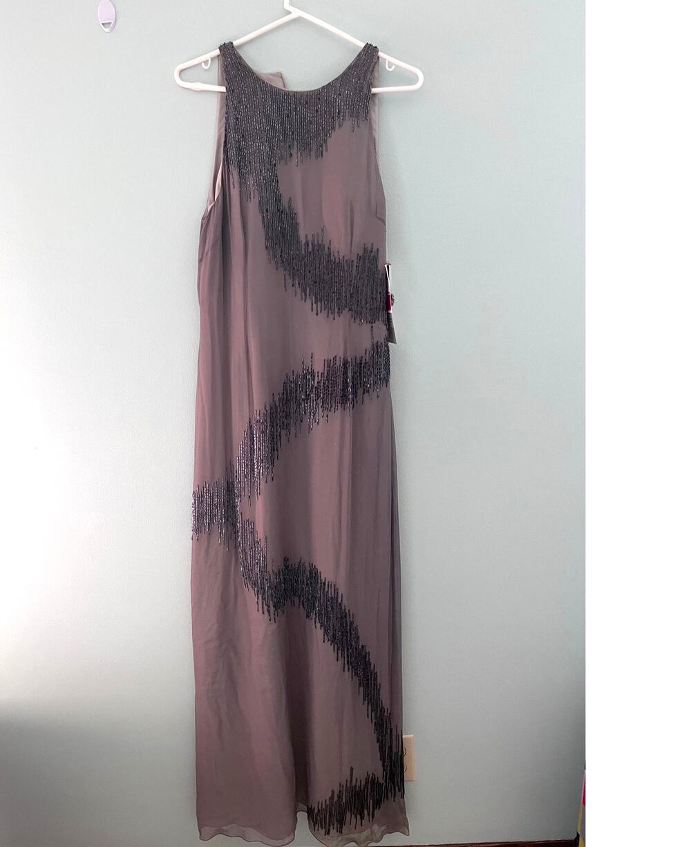 BRAND NEW Vintage Papell Boutique Evening Silk Beaded Dress Size 14 Gown 90s
